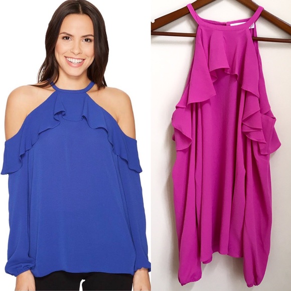 Michael Kors Tops - Michael Kors Pink Ruffle Cold Shoulder Top
